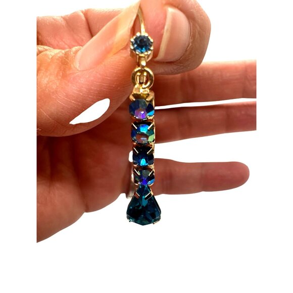 Betsey Johnson Pool Party Mismatched Dangle Earrings Blue Crystal Swimmer Charm - Picture 7 of 10